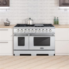COS-GRP486G 48 in. 5.5 cu. ft. Double Oven Gas Range with 8 Italian Burners and Heavy Duty Cast Iron Grates in Stainless Steel