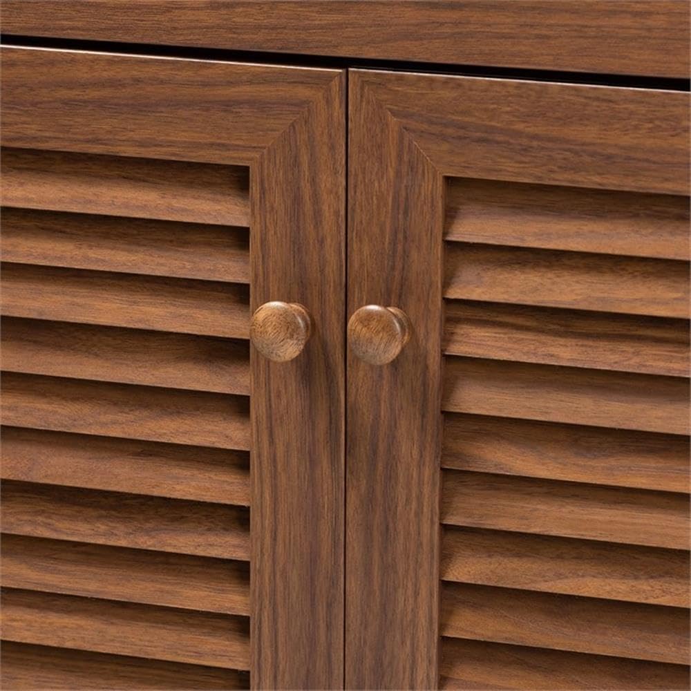 Coolidge Modern and Contemporary Walnut Finished 4-Shelf Wood Shoe Storage Cabinet with Drawer
