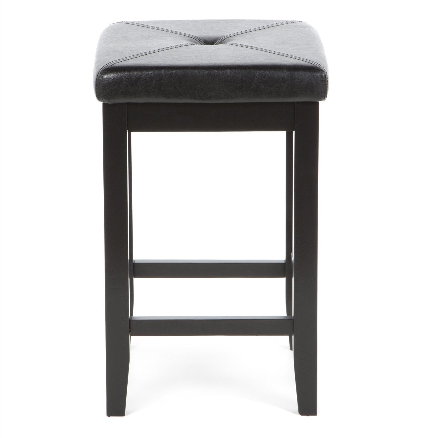 Set of 2 Black 24 Inch Backless Barstools Faux Leather Seat
