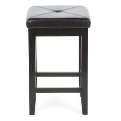 Set of 2 Black 24 Inch Backless Barstools Faux Leather Seat