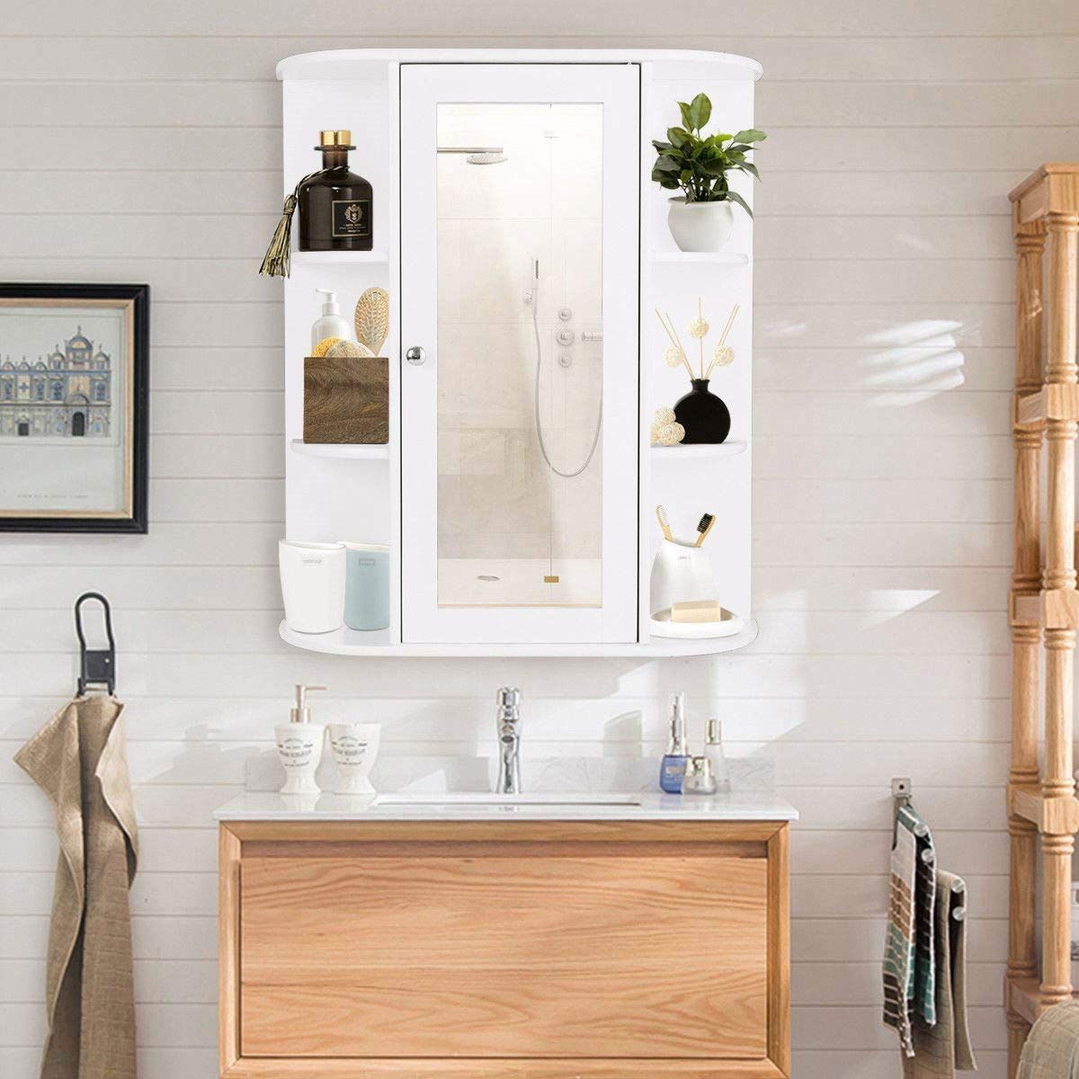 Fast Furnishings White Bathroom Wall-Mount Medicine Cabinet