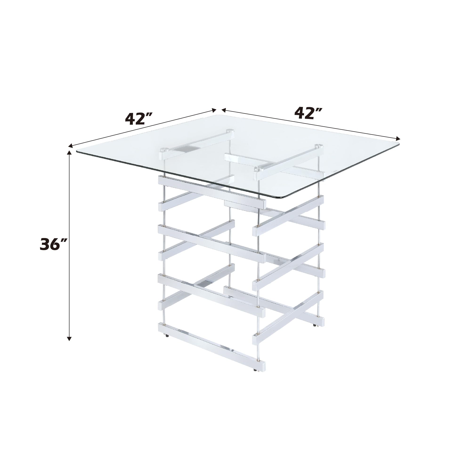 Nadie Square Glass Top Pub Table in Clear and Chrome