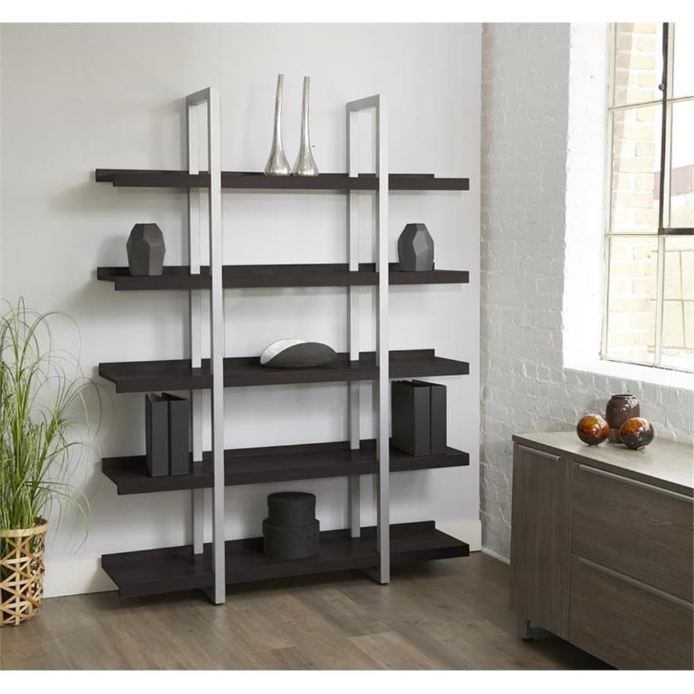 K103 Contemporary Open Bookcase with 5 Shelves in Espresso