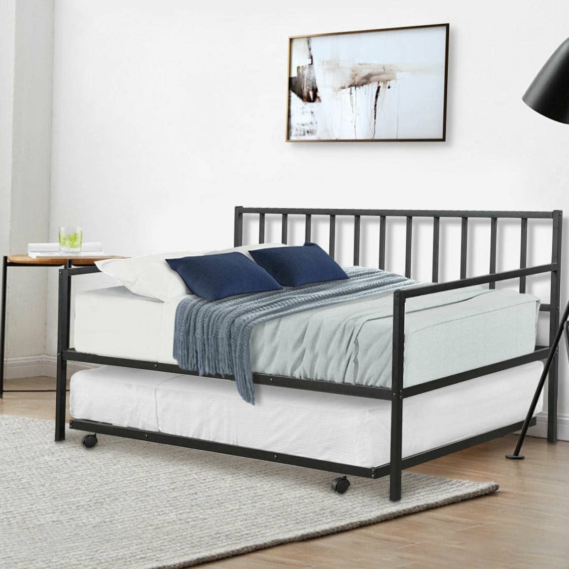 Fast Furnishings Twin Black Metal Daybed with Trundle