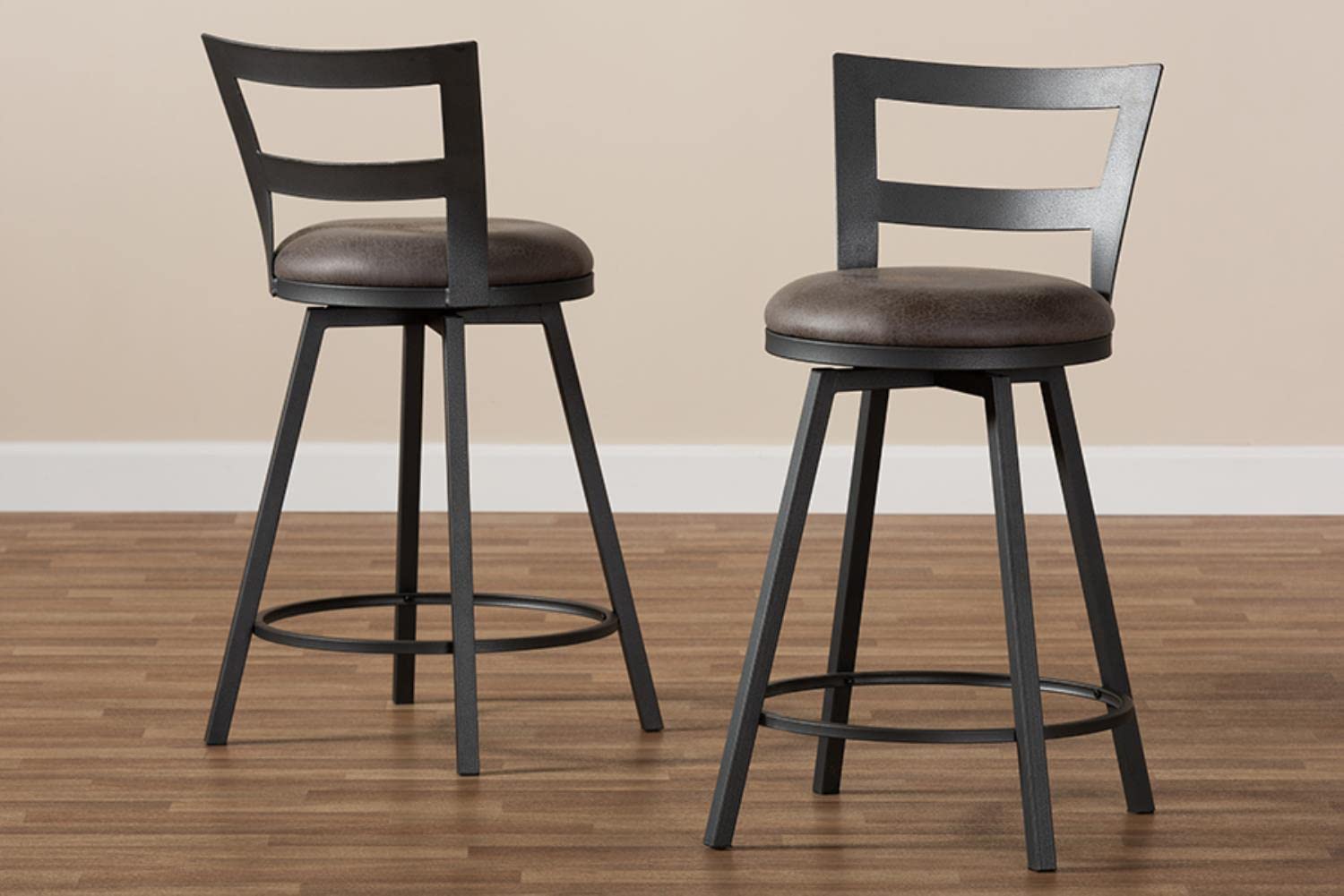 Baxton Studio Arjean Rustic and Industrial Grey Fabric Upholstered Counter Stool Set