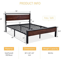 Fast Furnishings Full Metal Platform Bed w/ Mahogany Wood