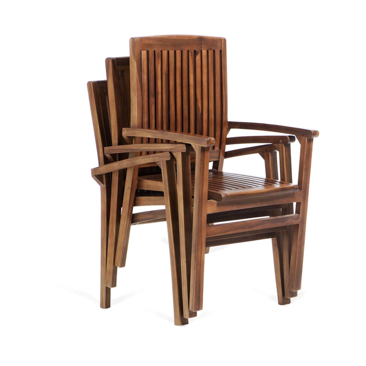 TE90-24 7-Piece Teak Extension Patio Table Stacking Arm Chair Set