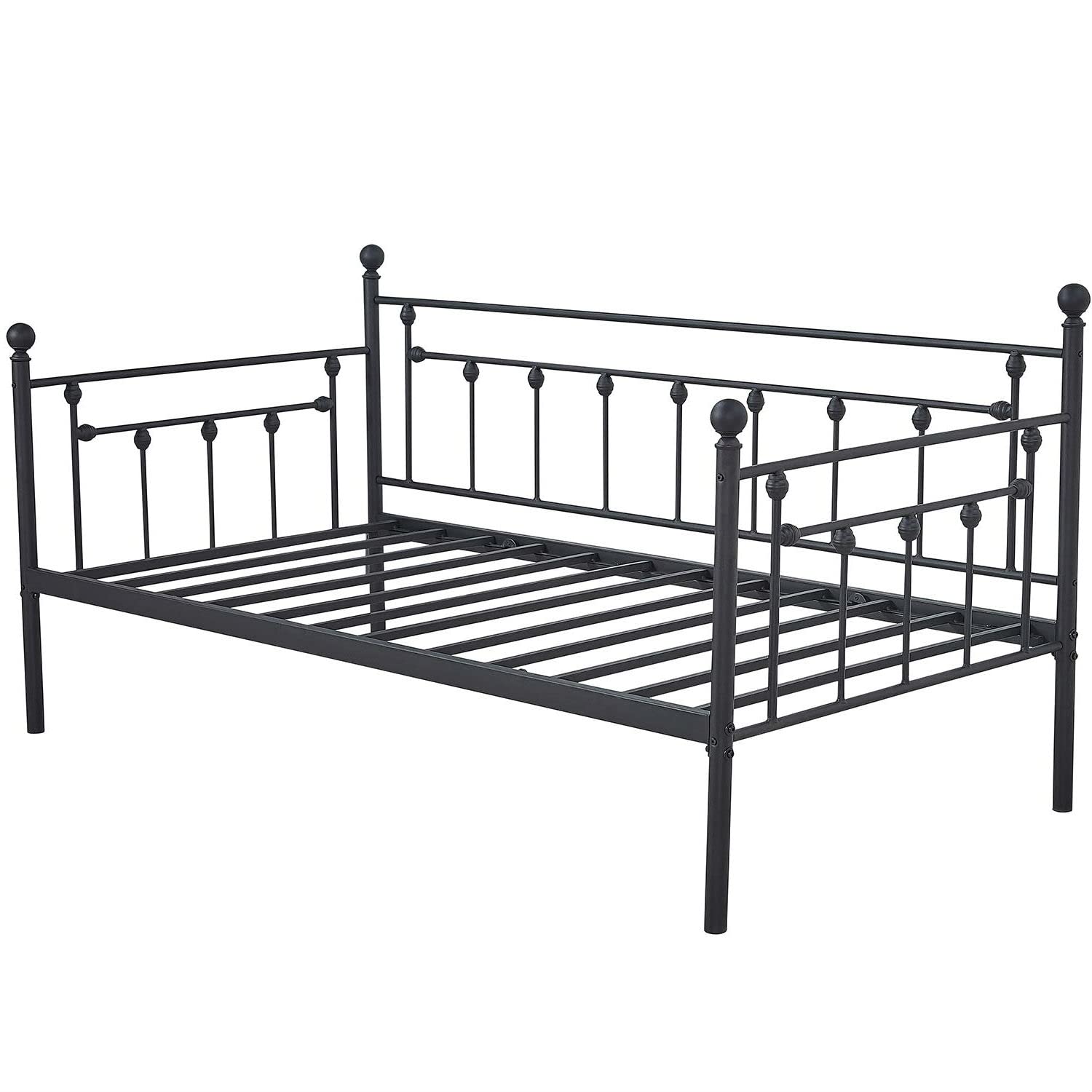 A sleek black metal day bed with a durable metal frame, perfect for adding elegance to a guest room or living space.
