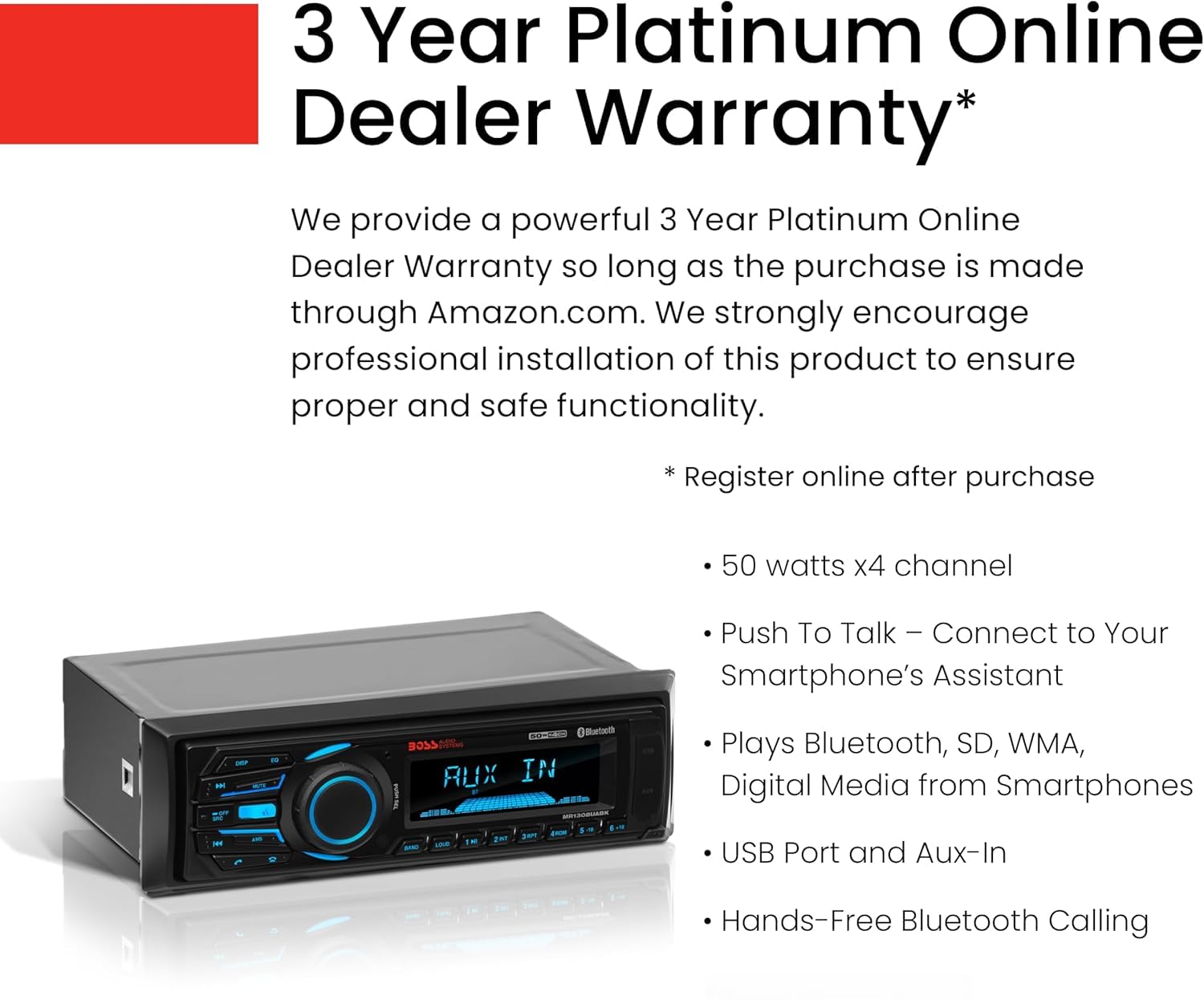 MR1308UABK Marine Boat Stereo ??Single Din, Bluetooth, No CD DVD Player, AM/FM Radio Receiver, Aux-in, USB