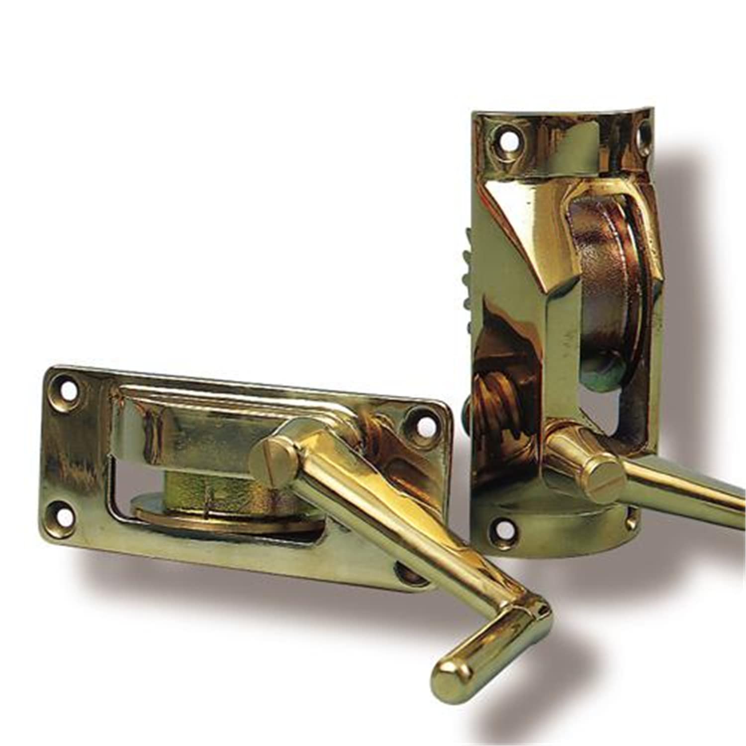 A pair of brass door handles featuring a lock, showcasing a classic design suitable for various doors.