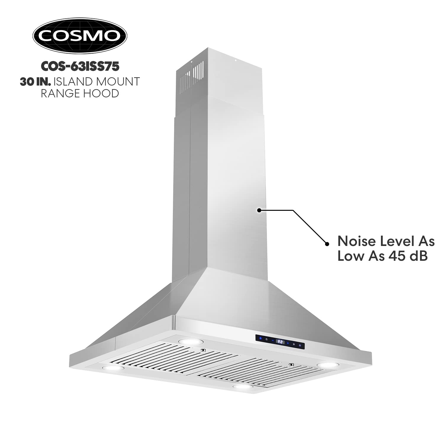 COS-63ISS75 30 in. Lumin Collection 380 CFM Ducted Island Range Hood, Soft Touch Controls, LED Lights, Stainless Steel