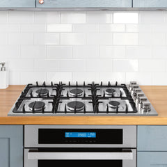 COS-DIC366 Drop-In Gas Cooktop with 6 Italian Made Sealed Burners, Cast Iron Grates, Metal Knobs, Liquid Propane Convertible, 36 inch, Stainless Steel