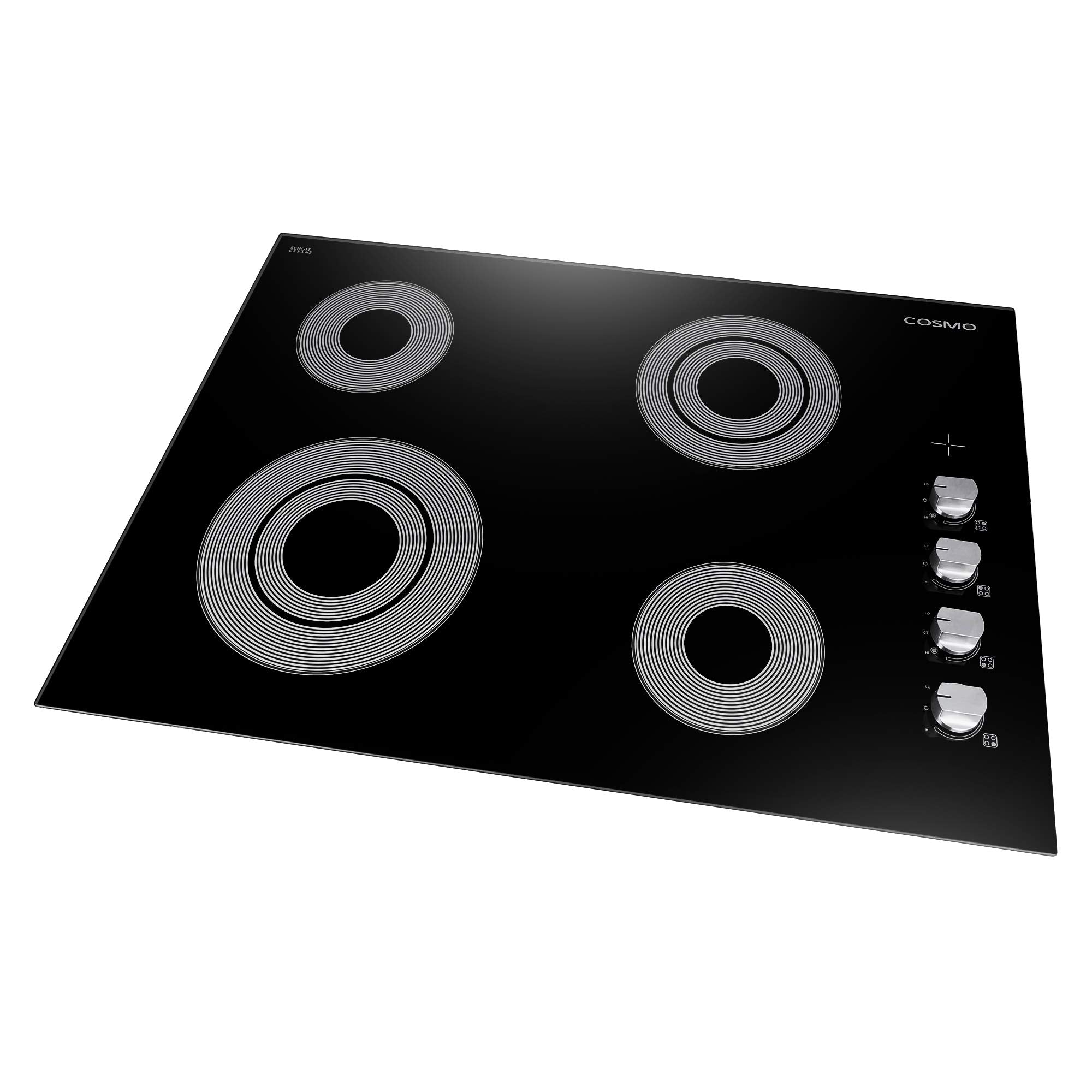 COS-304ECC Electric Ceramic Glass Cooktop with 4 Burners, Dual Zone Element, Hot Surface Indicator Light and Control Knobs, 30 inches, Black