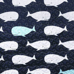 Full/Queen 5-Pc Navy Teal Waves Whales Quilt Set