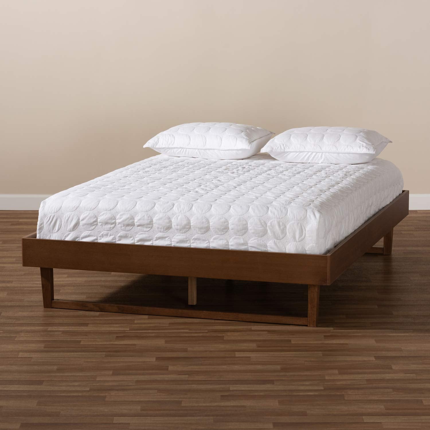 Liliya Mid-Century Modern Walnut Brown Finished Wood Queen Size Platform Bed Frame