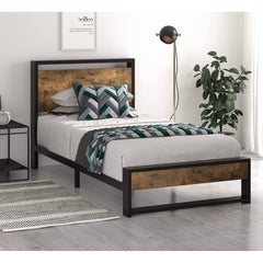 Twin Metal Wood Platform Bed Frame w/ Headboard