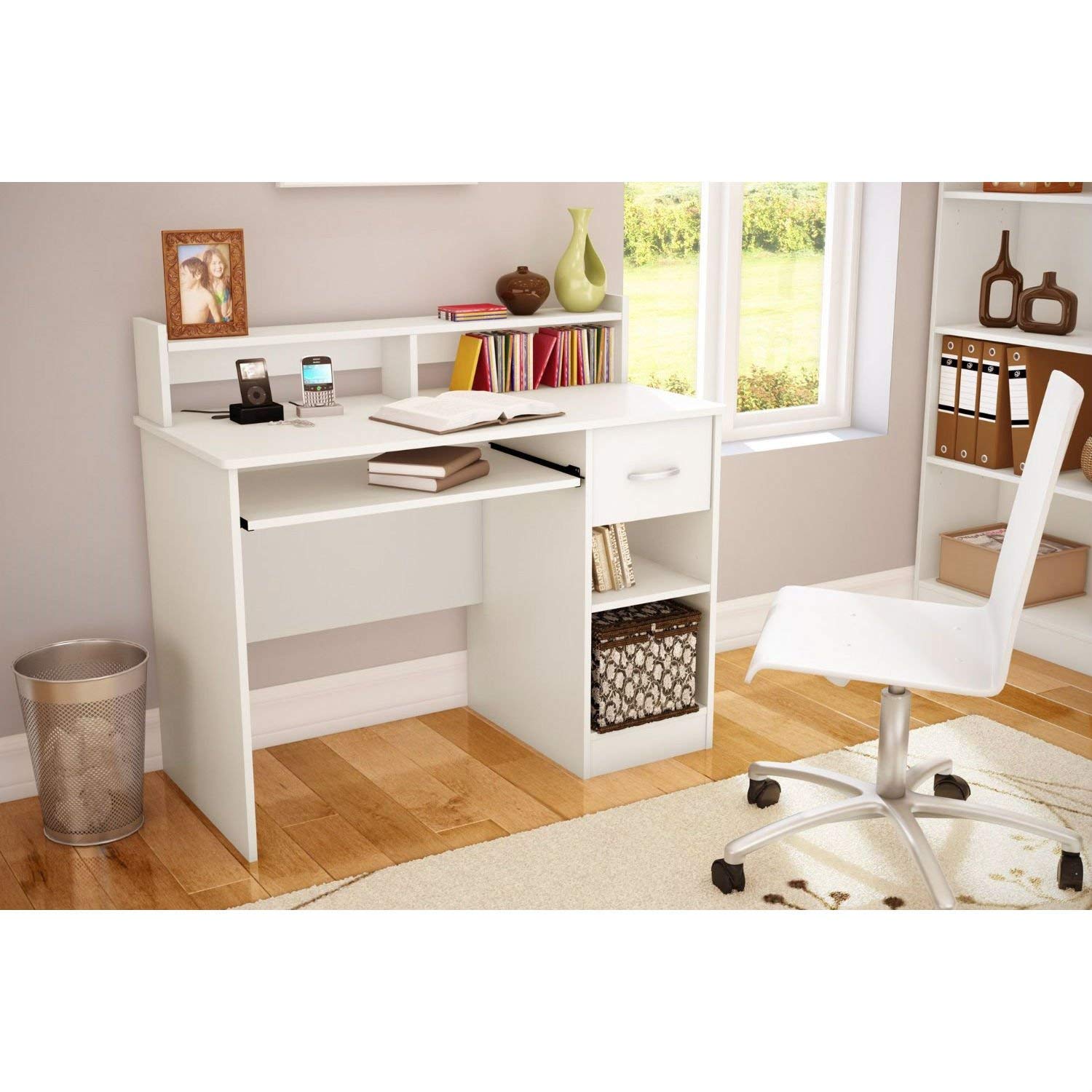 Contemporary White Wood Computer Desk