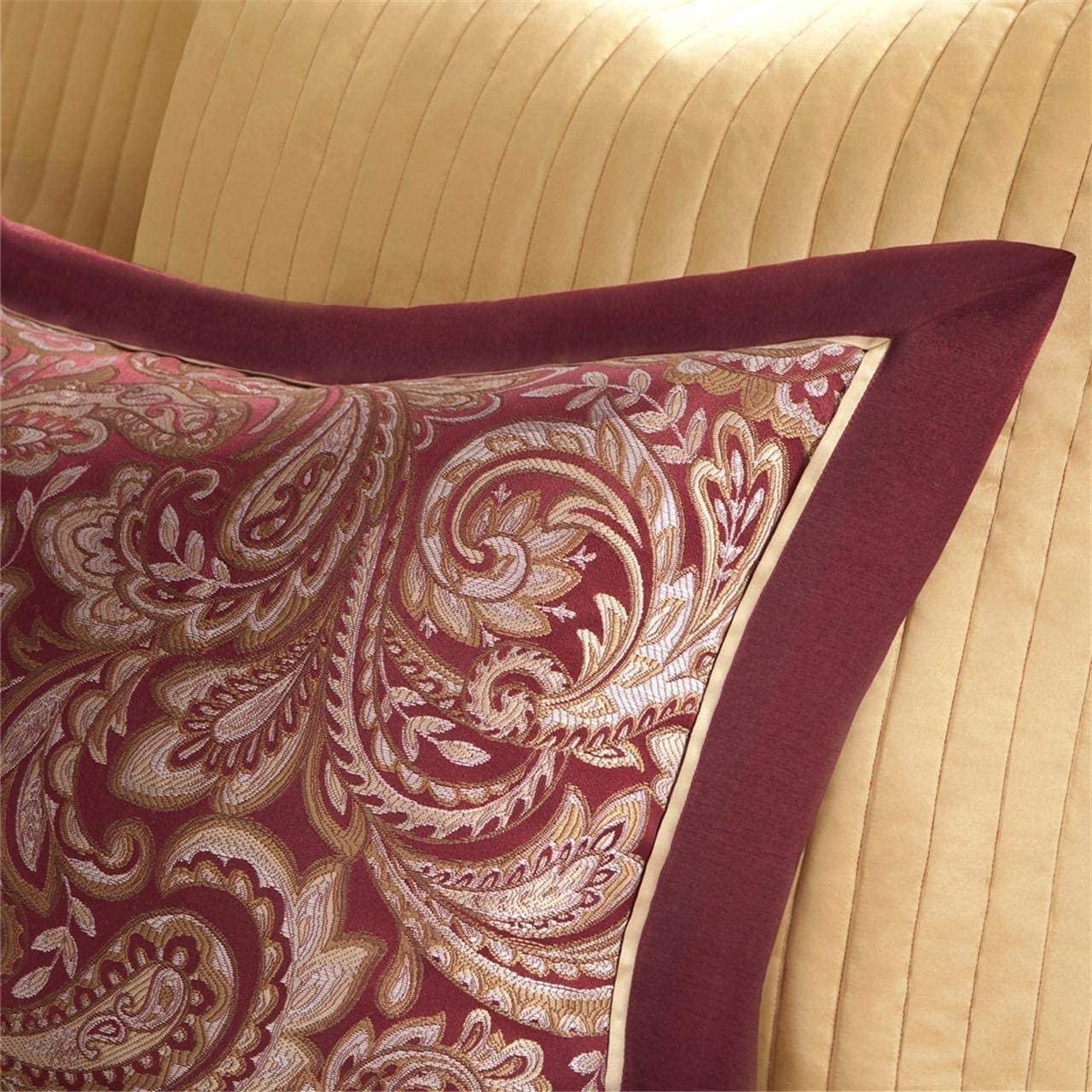 Fast Furnishings King 12Pc Red Gold Paisley Comforter