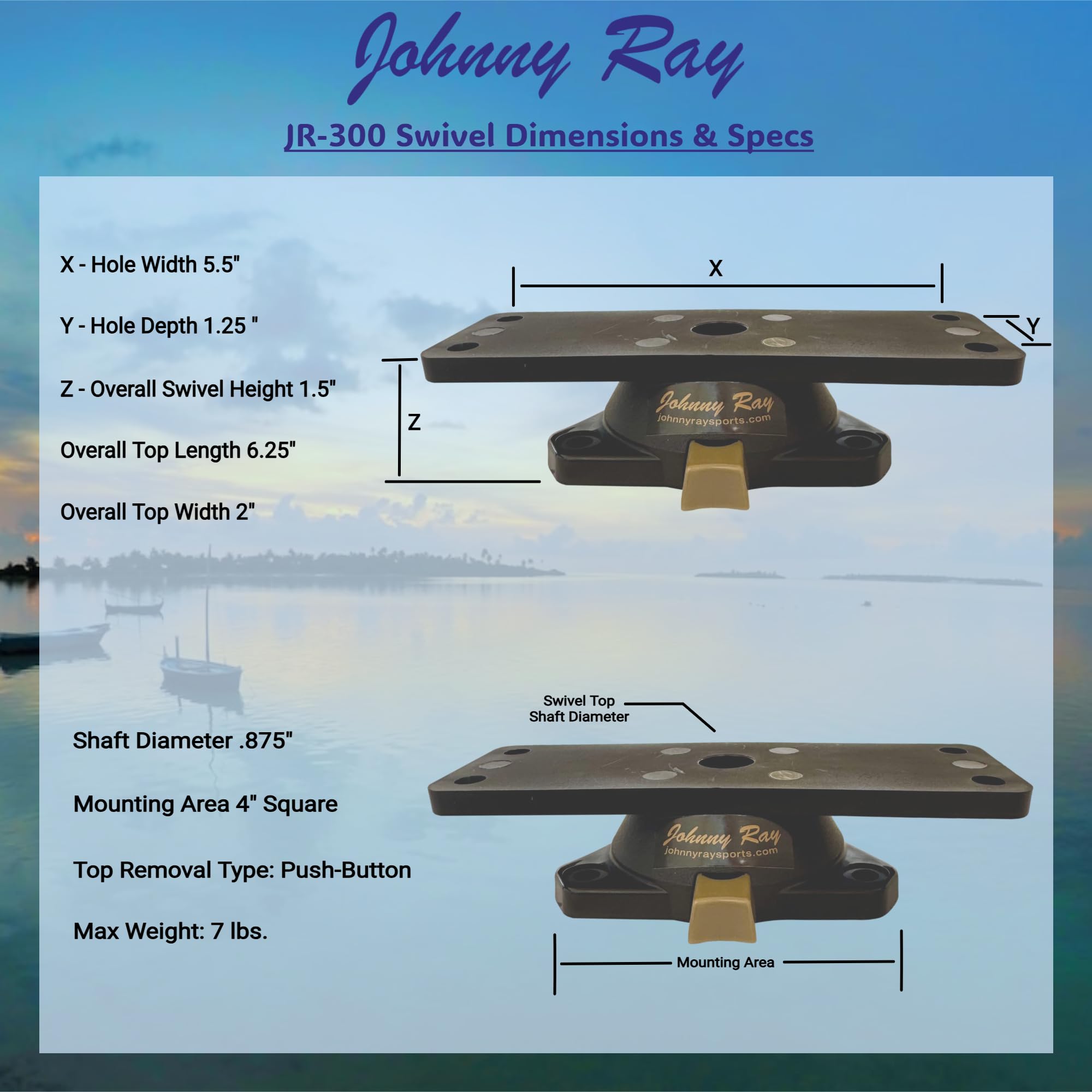 Johnny Ray Fish Finder Mount, Portable Depth Finder Swivel Mount, Quick-Release Fishfinder Bracket, Marine Sonar and Electronics Mounting Equipment (JR-300)