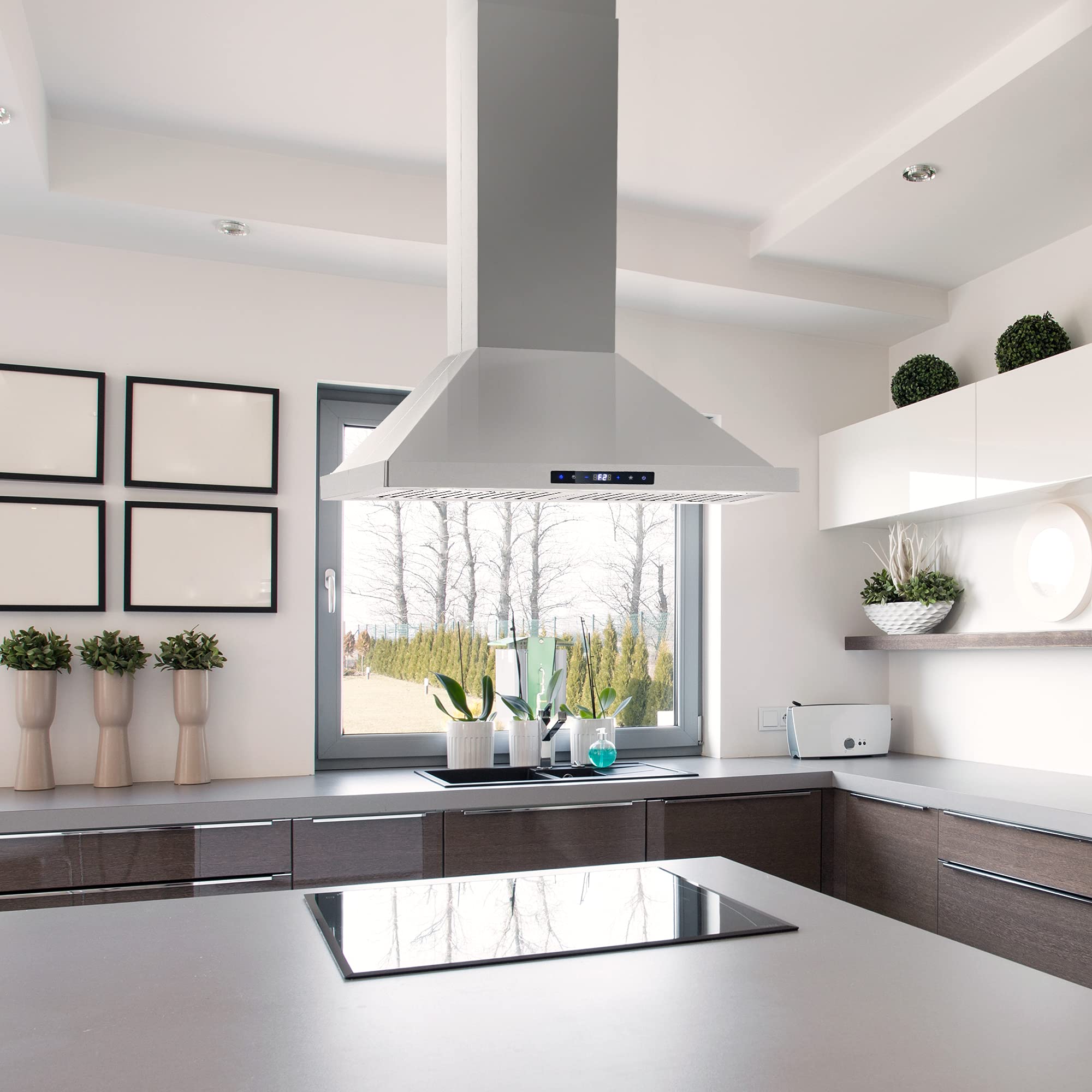 COS-63ISS75 30 in. Lumin Collection 380 CFM Ducted Island Range Hood, Soft Touch Controls, LED Lights, Stainless Steel