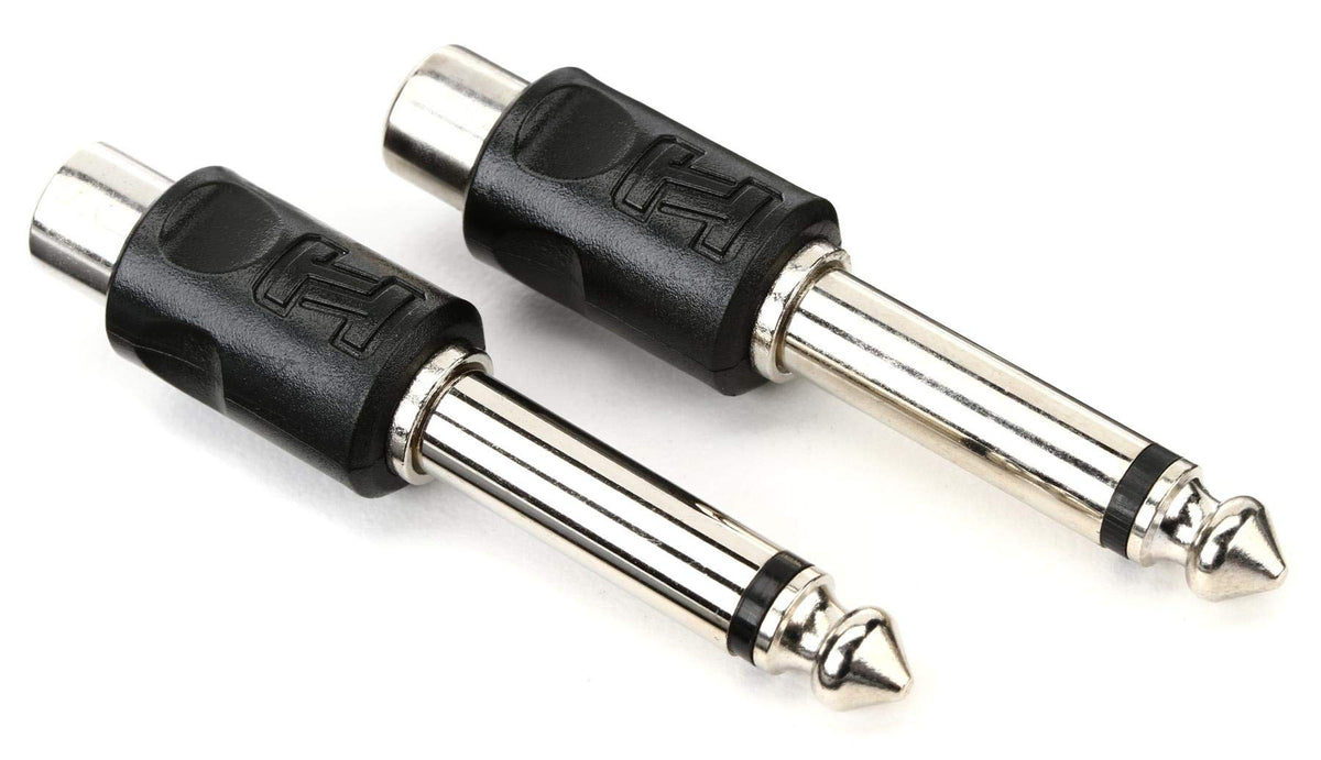 A close-up of two black and silver connectors resting on a white background, highlighting their sleek appearance.