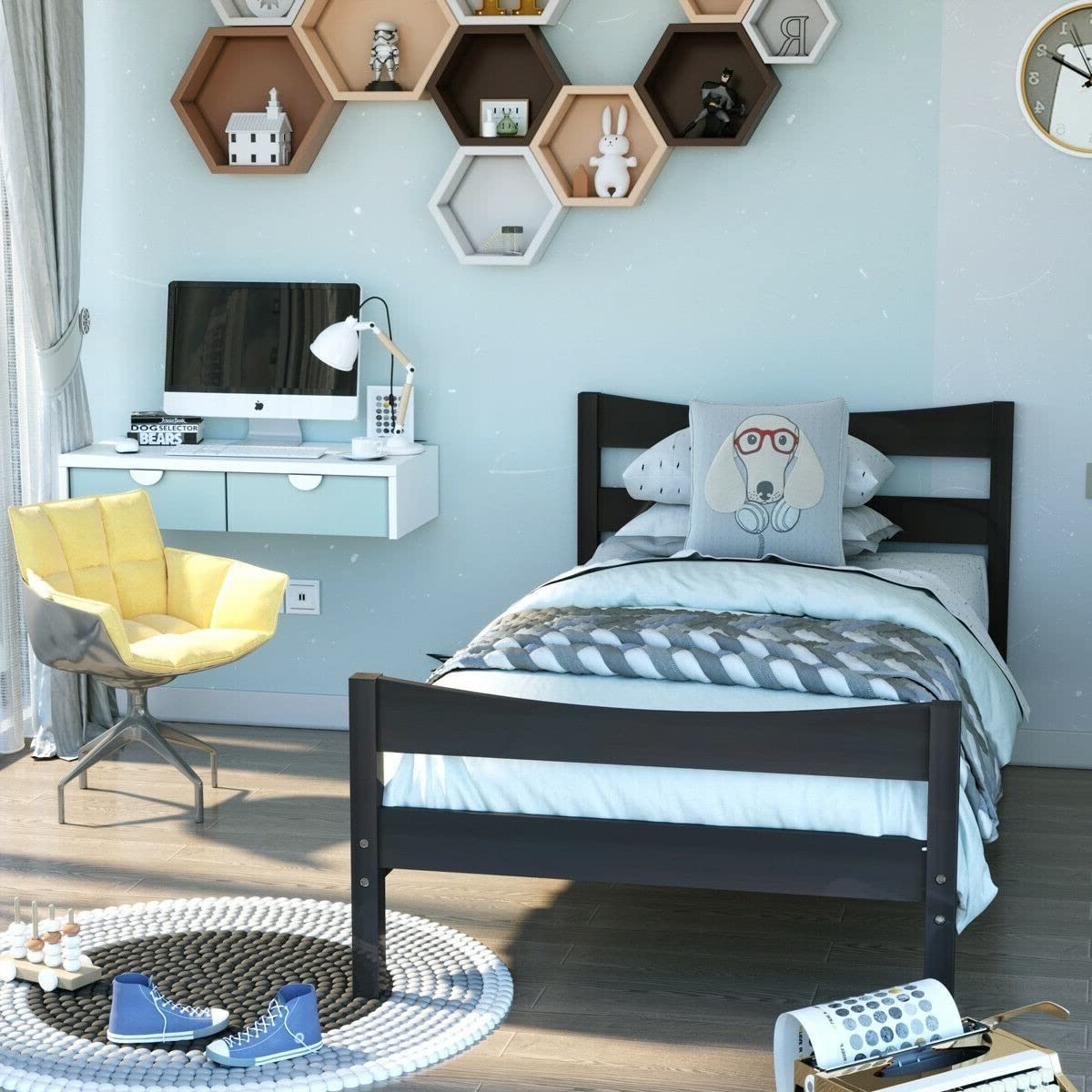 Fast Furnishings Twin Espresso Pine Wood Farmhouse Bed