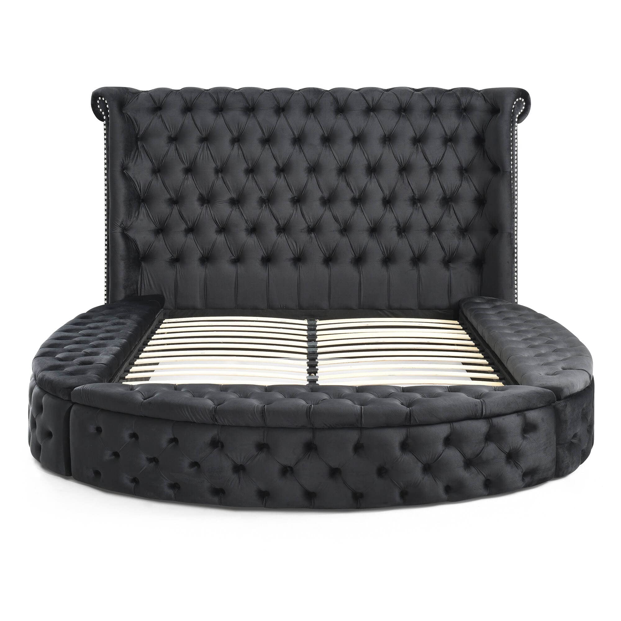 Elizabeth Upholstered Round Storage King Bed in Black