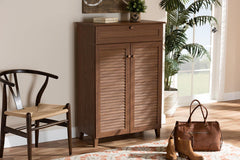Coolidge Modern and Contemporary Walnut Finished 5-Shelf Wood Shoe Storage Cabinet with Drawer