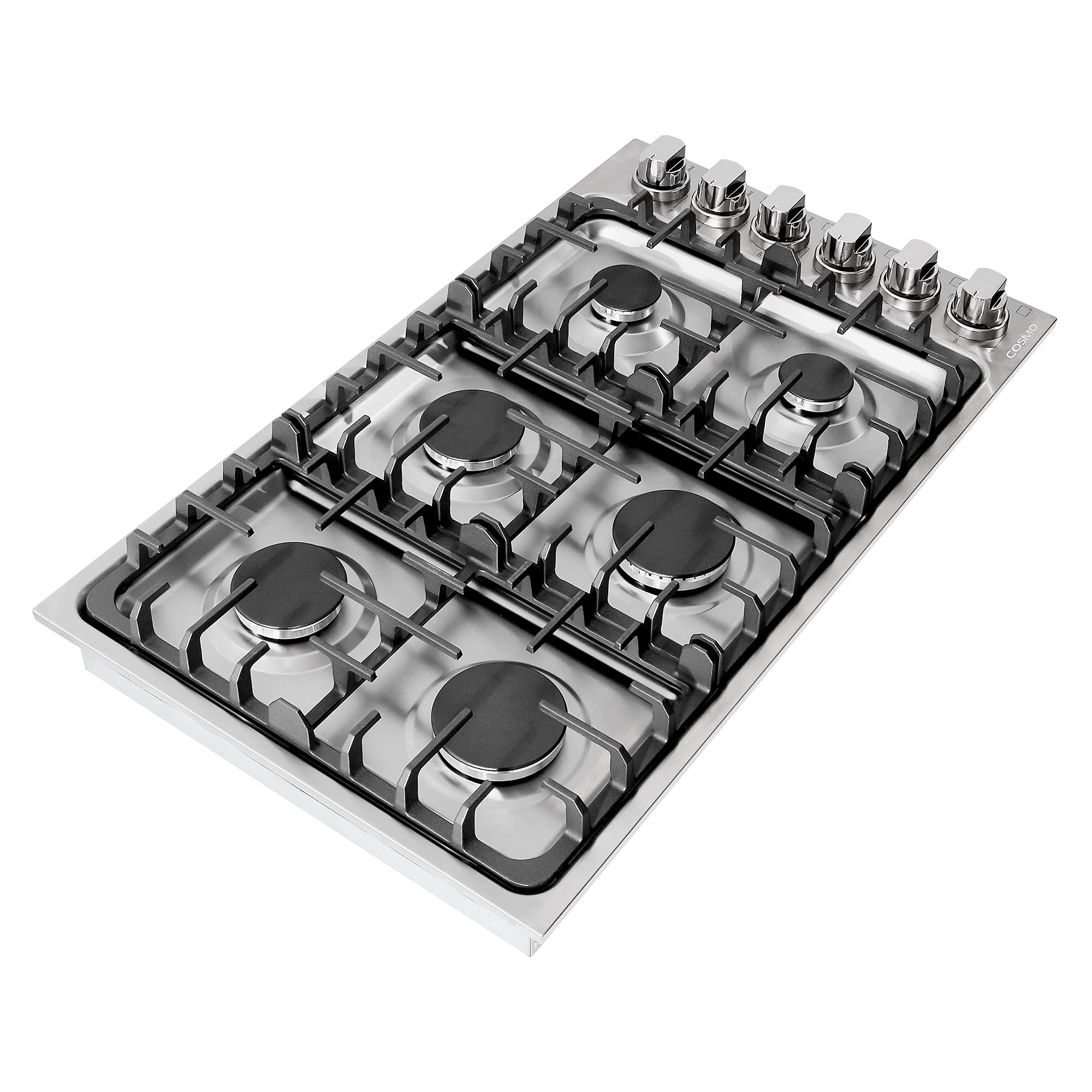 COS-DIC366 Drop-In Gas Cooktop with 6 Italian Made Sealed Burners, Cast Iron Grates, Metal Knobs, Liquid Propane Convertible, 36 inch, Stainless Steel