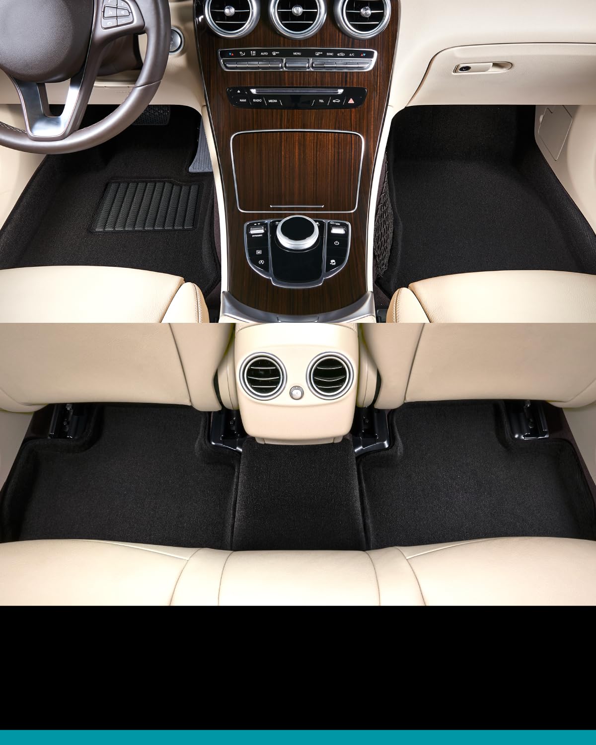 Custom Fit Elegant Floor Mat (Black) for 2015-2017 Toyota Camry/Camry Hybrid - 1ST Row 2ND Row