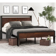 A stylish bed with a wooden frame and a contemporary black headboard, perfect for enhancing bedroom decor.