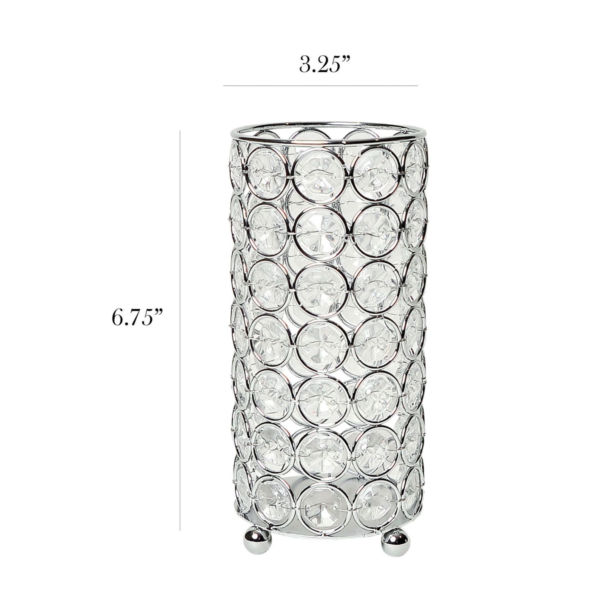 HG1002-CHR Elipse Crystal Decorative Flower Vase, Candle Holder, Wedding Centerpiece, 6.75 Inch, Chrome
