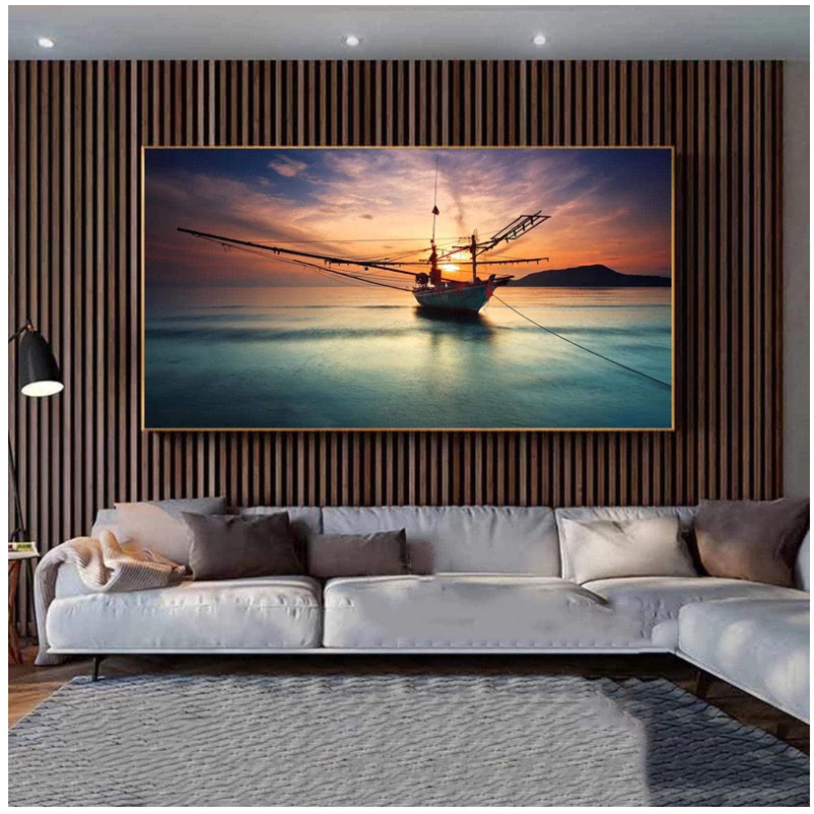 Modern Abstract Boat Sunset Canvas Wall Art 30x60cm