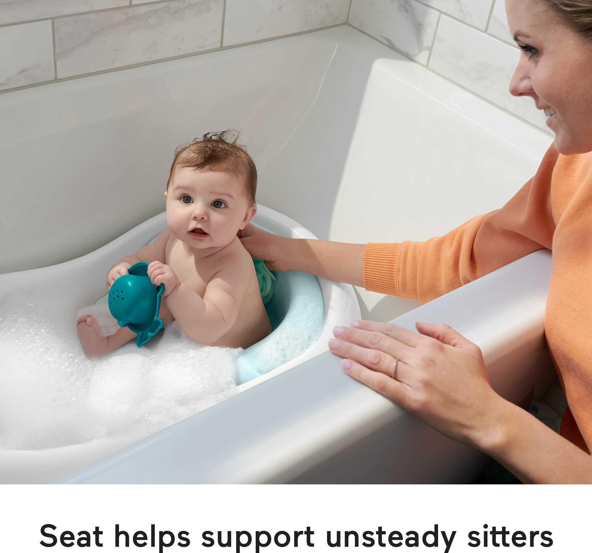 Baby to Toddler Bath 4-in-1 Sling ‘n Seat Tub with Removable Infant Support and 2 Toys, Pacific Pebble