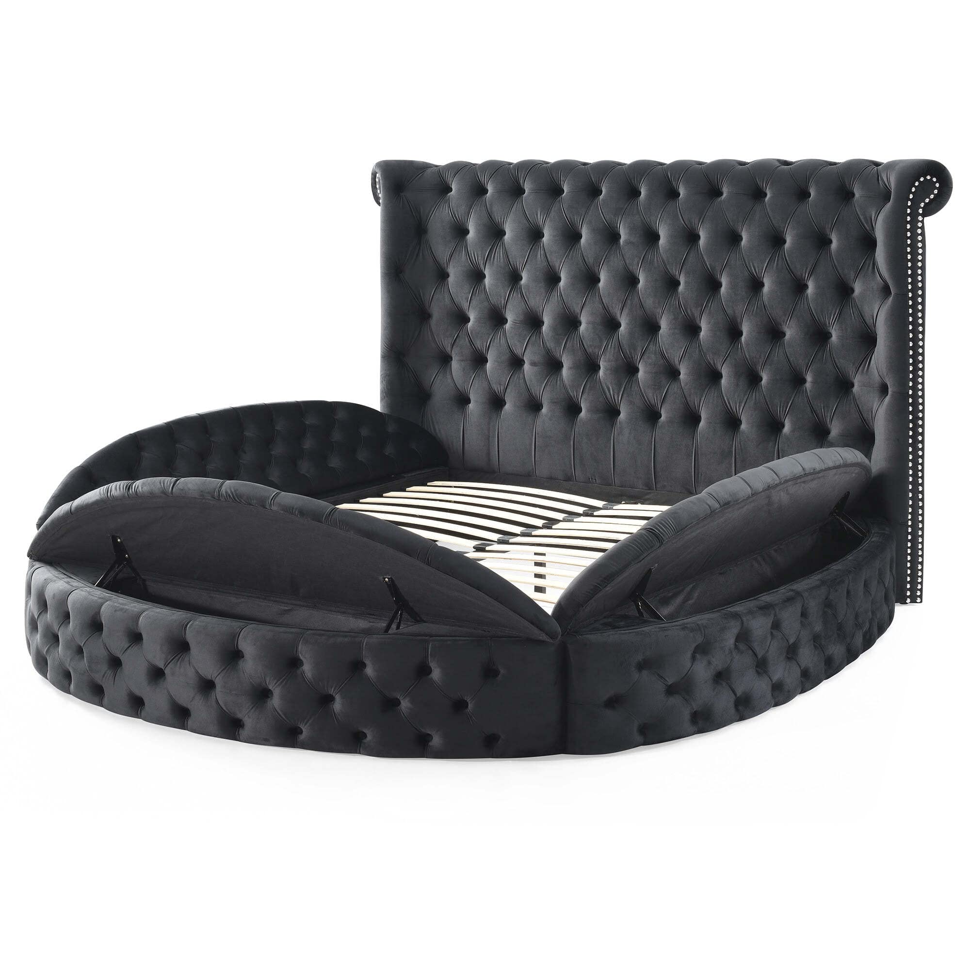 Elizabeth Upholstered Round Storage King Bed in Black