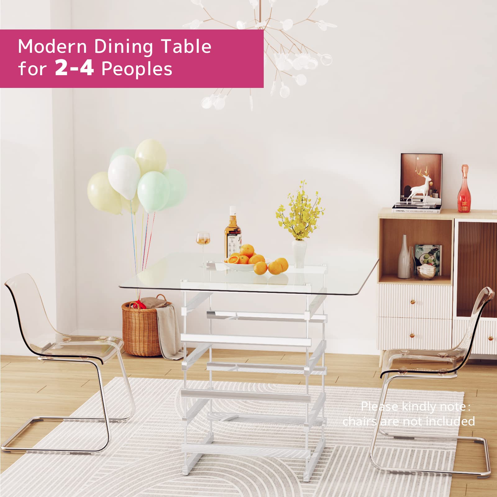 Nadie Square Glass Top Pub Table in Clear and Chrome