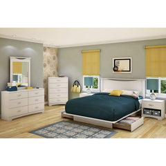 Full White Modern Platform Bed w/ 2 Drawers
