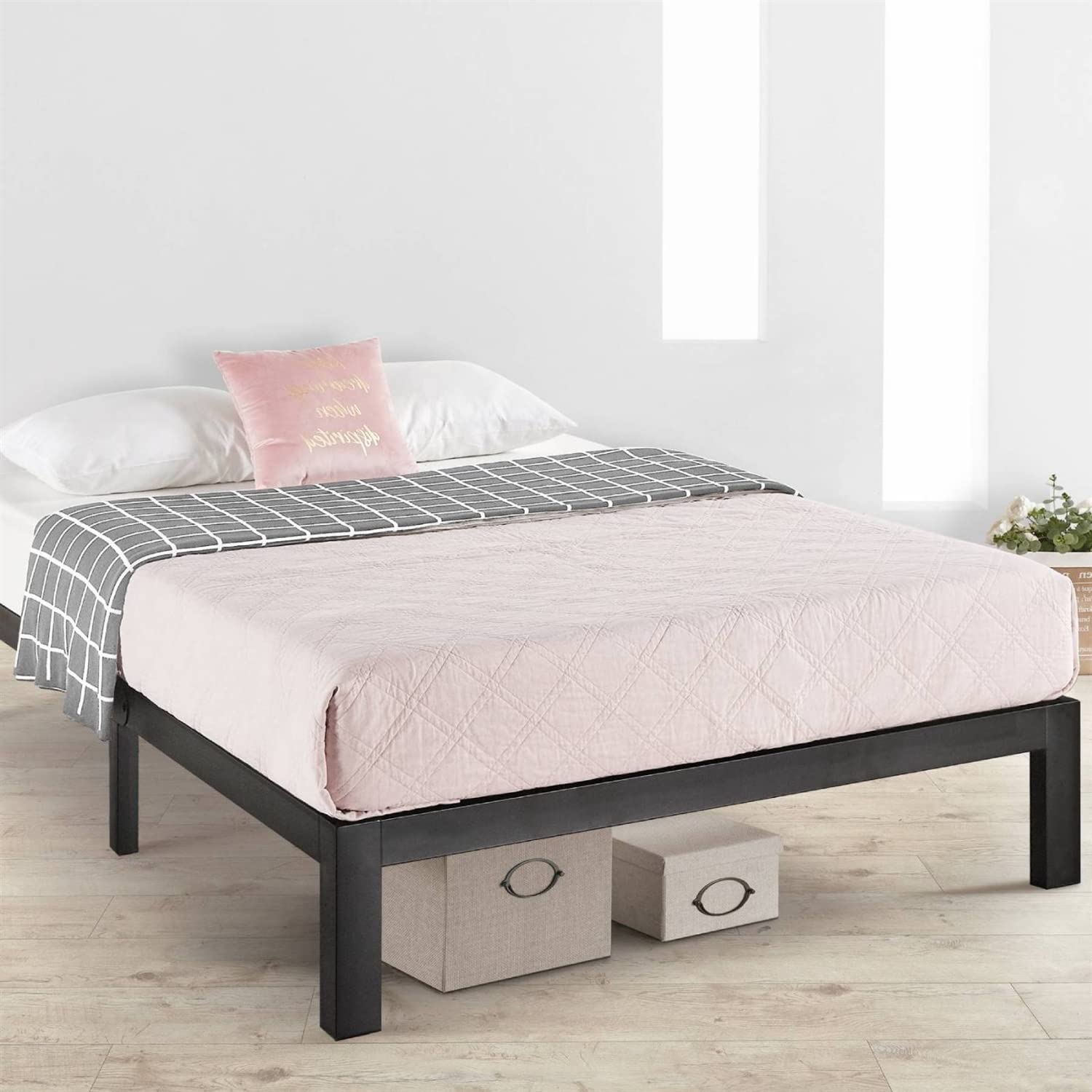 Queen Metal Platform Bed Frame w/ 3.86 Inch Wide Slats