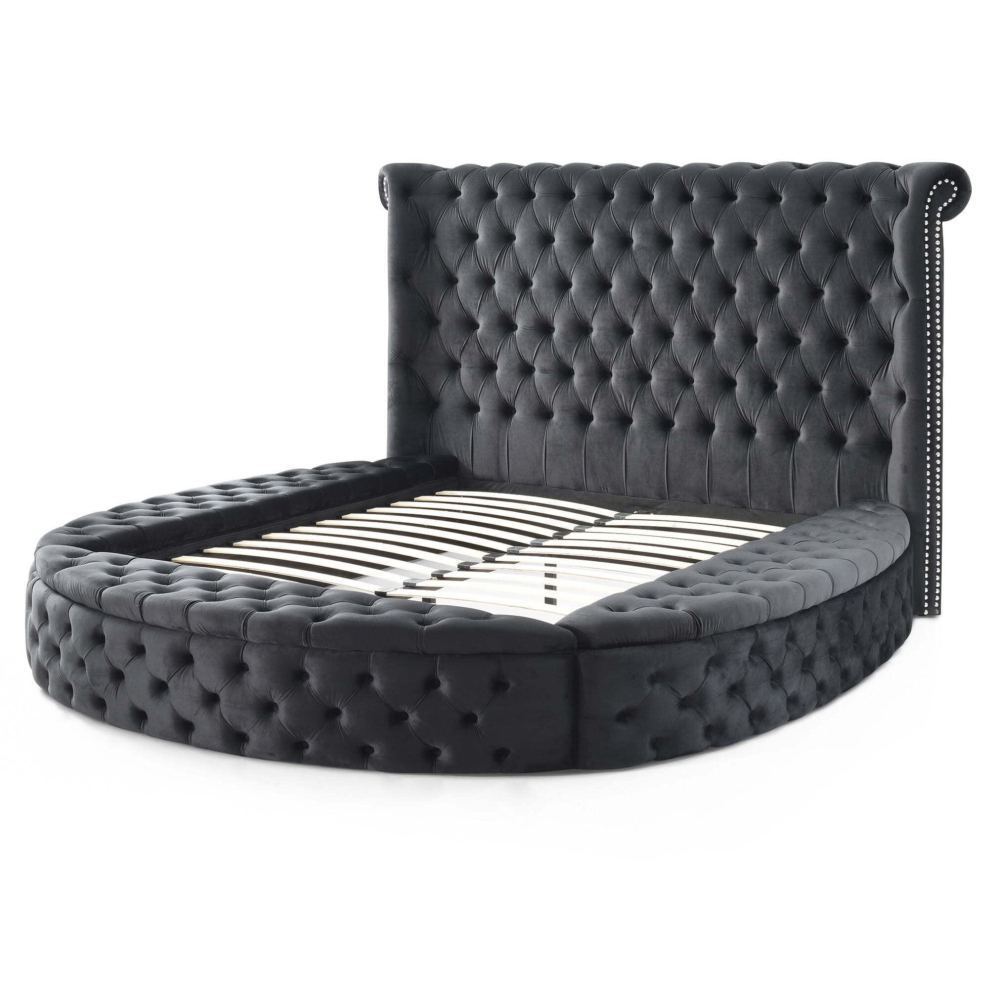 Elizabeth Upholstered Round Storage Queen Bed in Black