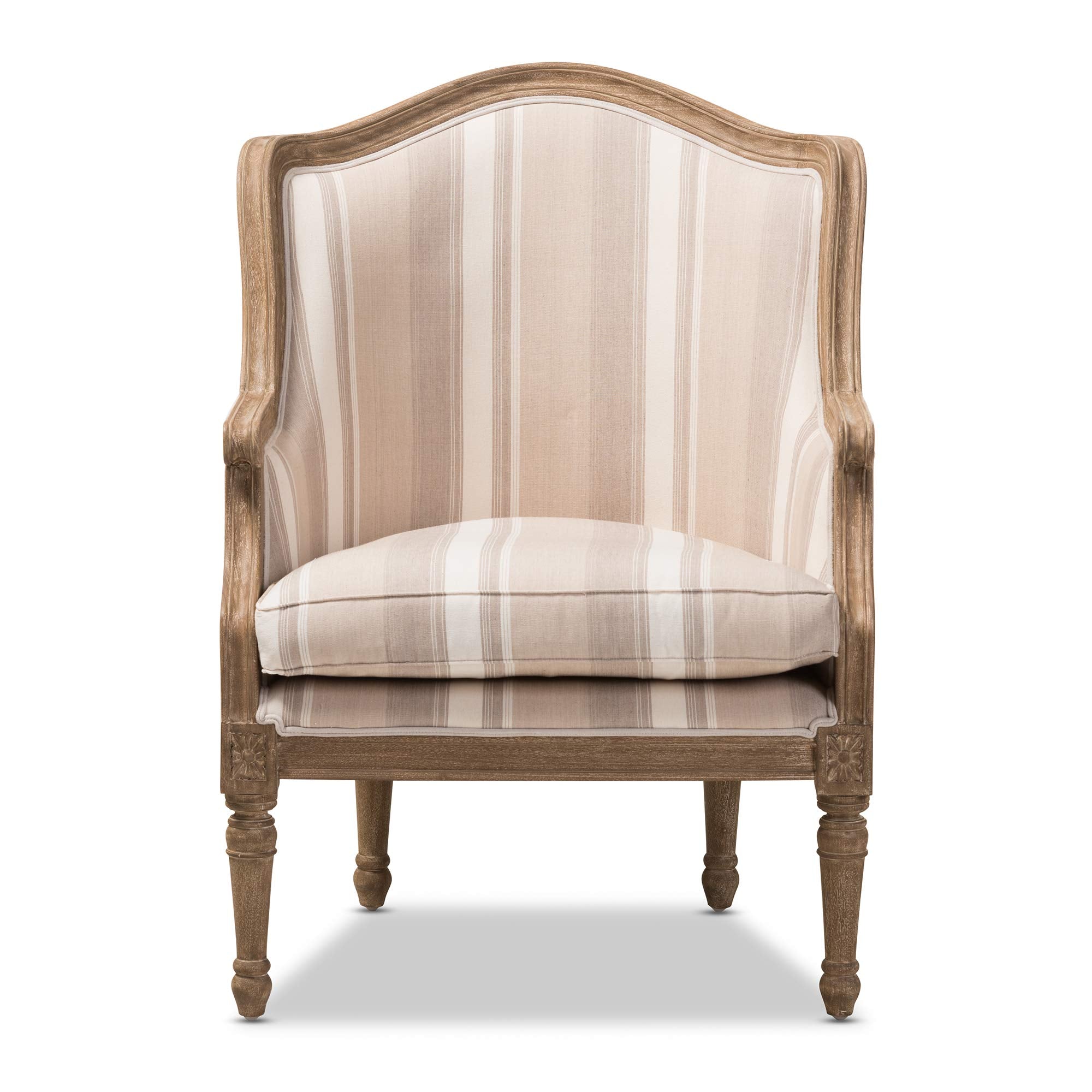 Striped Charlemagne Traditional French Accent Chair, Oak Brown