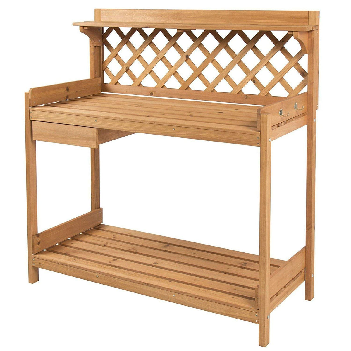 Fast Furnishings Solid Wood Garden Work Table Potting Bench in Natural Finish