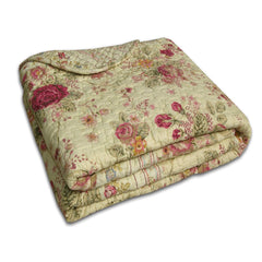 Red Pink Gold Floral Roses Cotton Quilt Throw Blanket