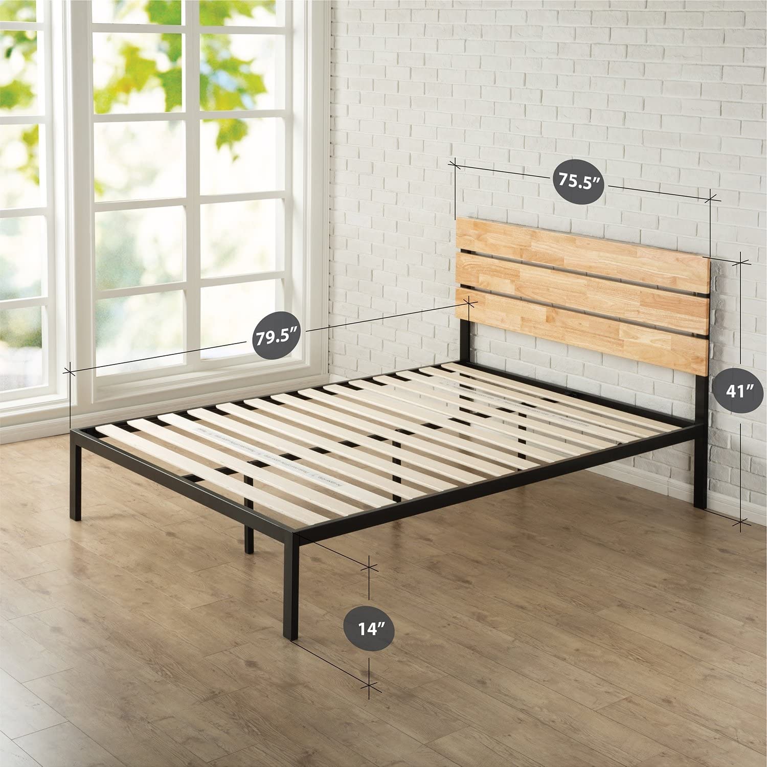 King Modern Metal Platform Bed Frame w/ Wood Headboard