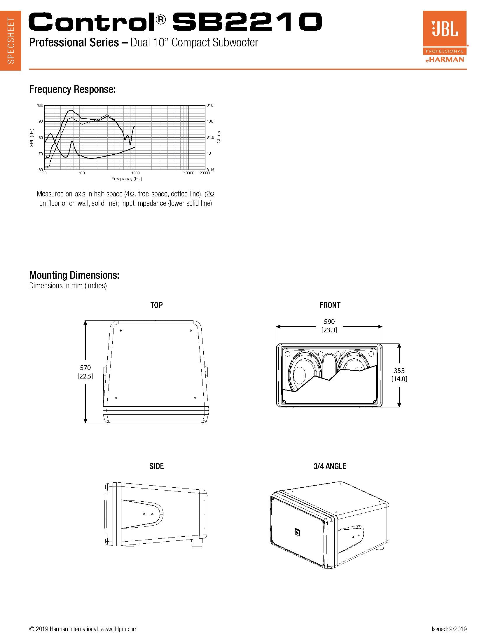 JBL Professional Control SB2210 Dual Compact Subwoofer, 10-Inch, Black