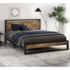 Queen Metal Wood Platform Bed Frame w/ Headboard