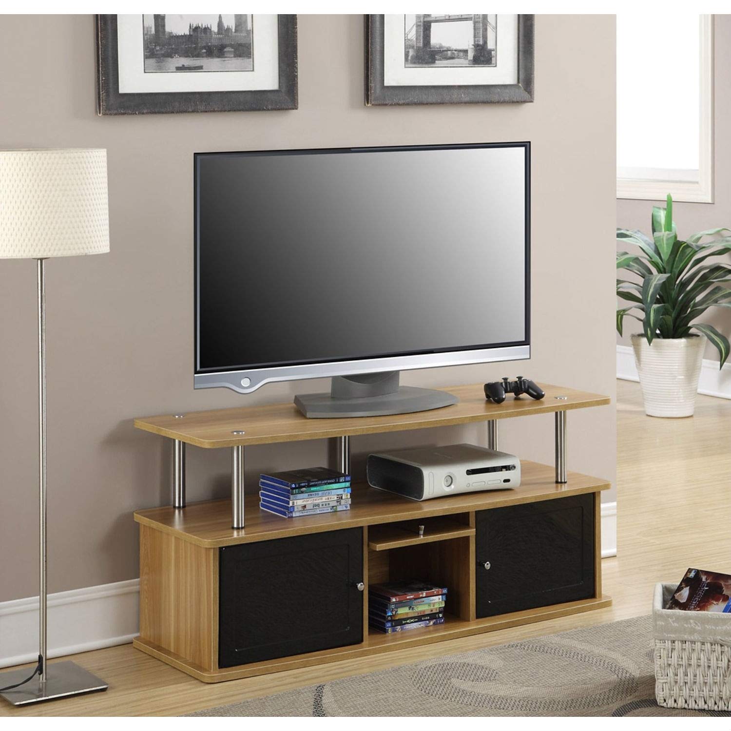 Modern 50 Inch TV Stand in Light Oak/Black Finish