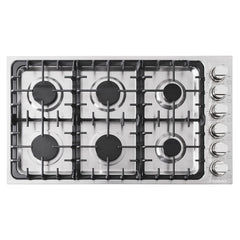 COS-DIC366 Drop-In Gas Cooktop with 6 Italian Made Sealed Burners, Cast Iron Grates, Metal Knobs, Liquid Propane Convertible, 36 inch, Stainless Steel