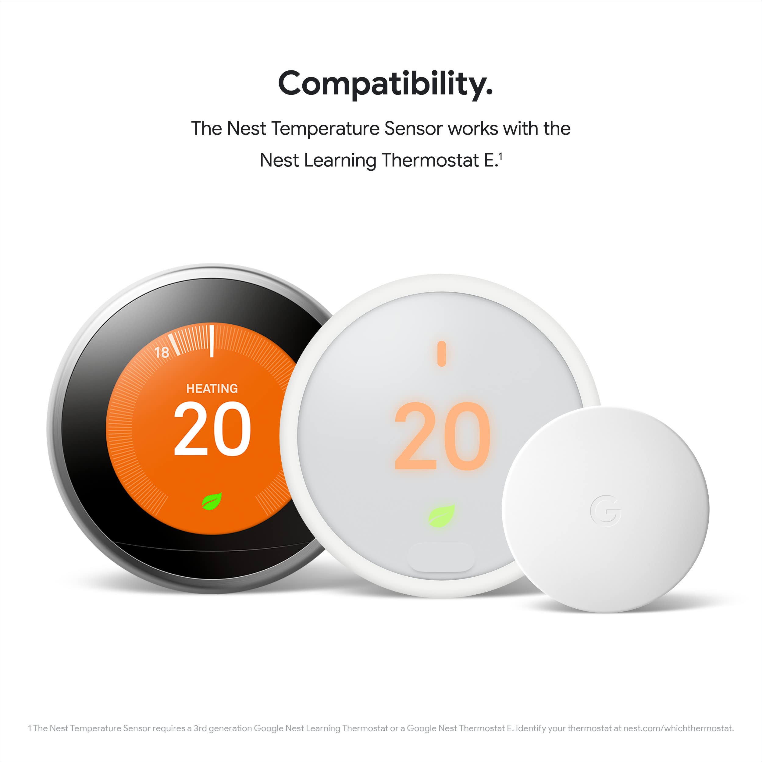 Google Nest Temperature Sensor for Nest Thermostat & Thermostat E, White