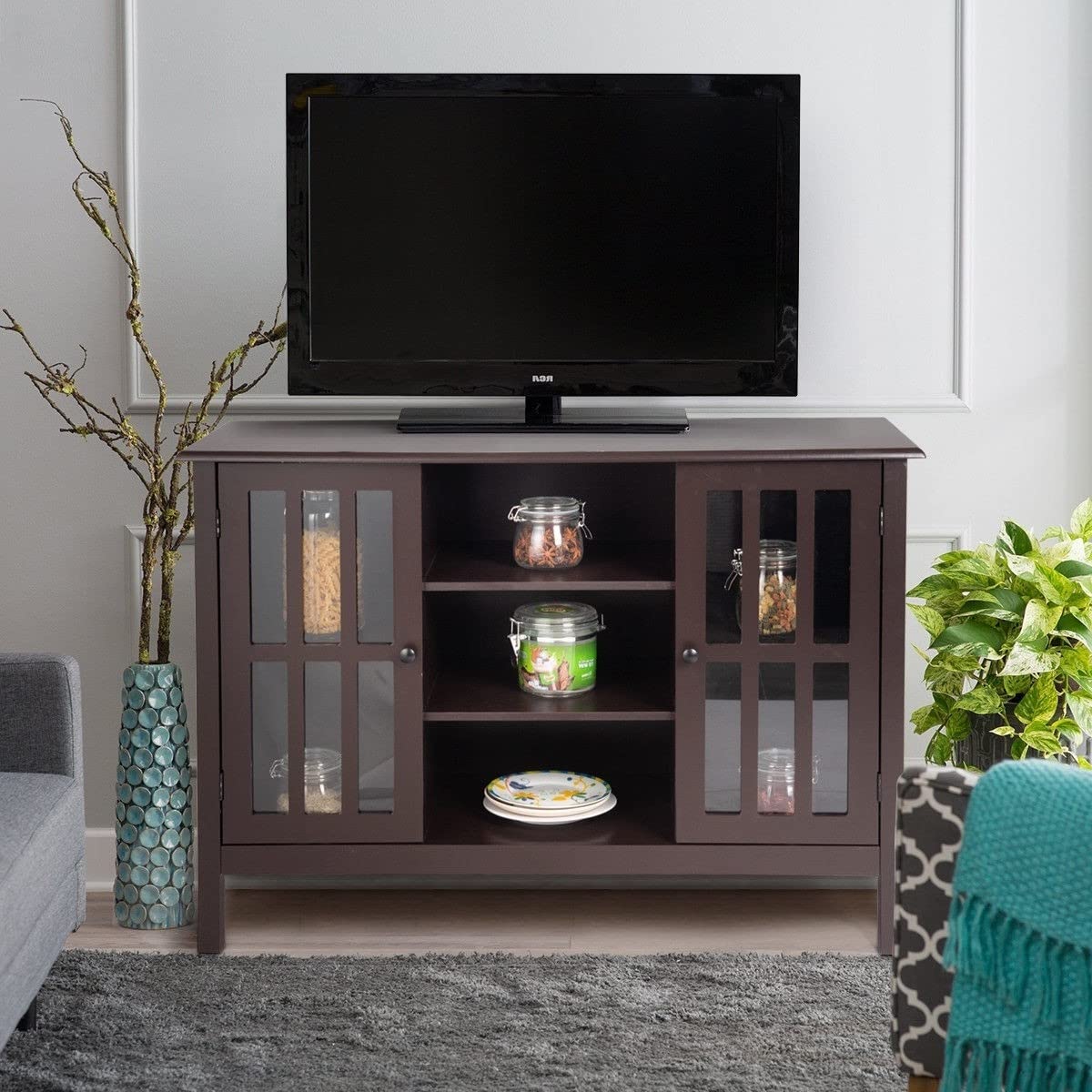 Fast Furnishings Brown Wood 43inch TV Stand Console Table