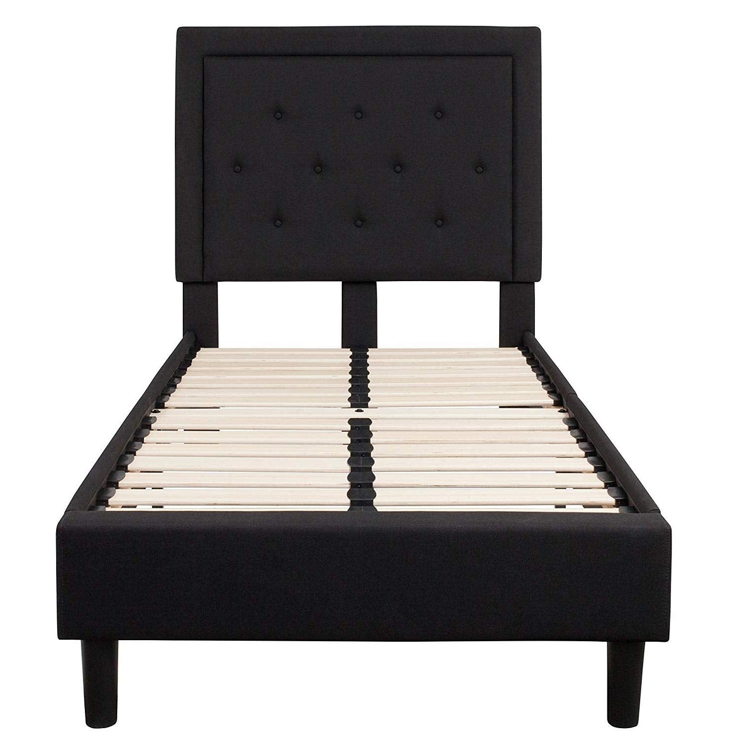 Fast Furnishings Twin Black Fabric Bed with Headboard